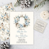 Blue Waterverf Wreath Holiday Open House Party Kaart