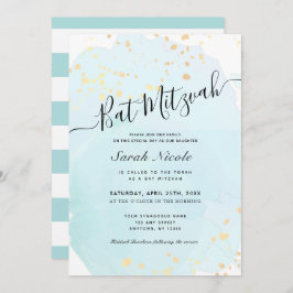 Blue Waterverf x Gold Spletters Bat Mitzvah Kaart