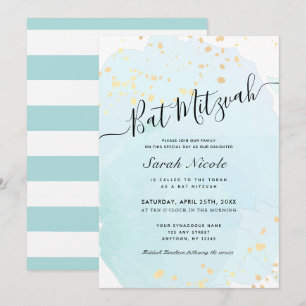 Blue Waterverf x Gold Spletters Bat Mitzvah Kaart