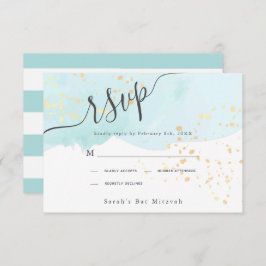 Blue Waterverf x Gold Spletters Bat Mitzvah RSVP Kaartje