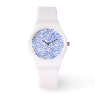 Blue Waterverf Zebra Pattern Horloge