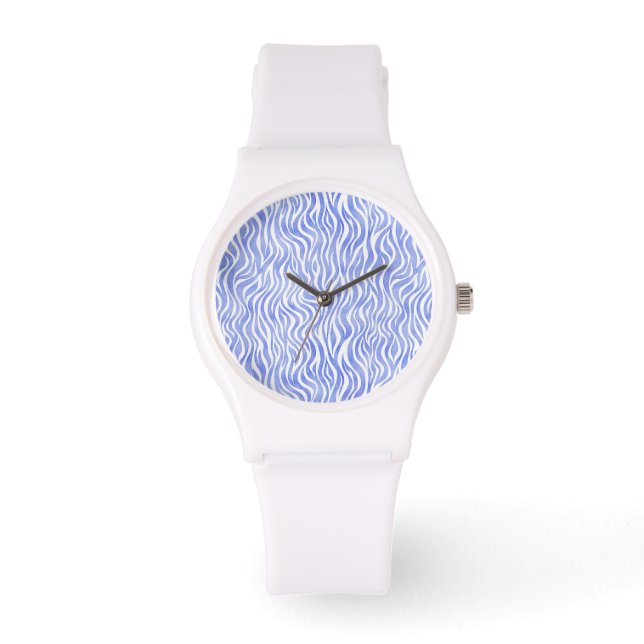 Blue Waterverf Zebra Pattern Horloge (Voorkant)