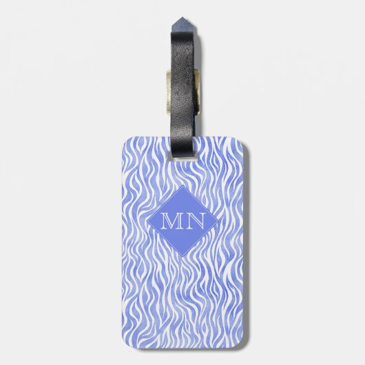 Blue Waterverf Zebra Pattern | Monogram Bagagelabel (Achterkant verticaal)