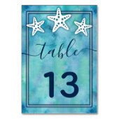 Blue Waterverf Zee Ocean Wedding Table Number Kaart (Achterkant)