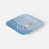 Blue Waterverf Zeilboot Baby shower Custom Papieren Bordje (Gebogen)