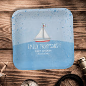 Blue Waterverf Zeilboot Baby shower Custom Papieren Bordje