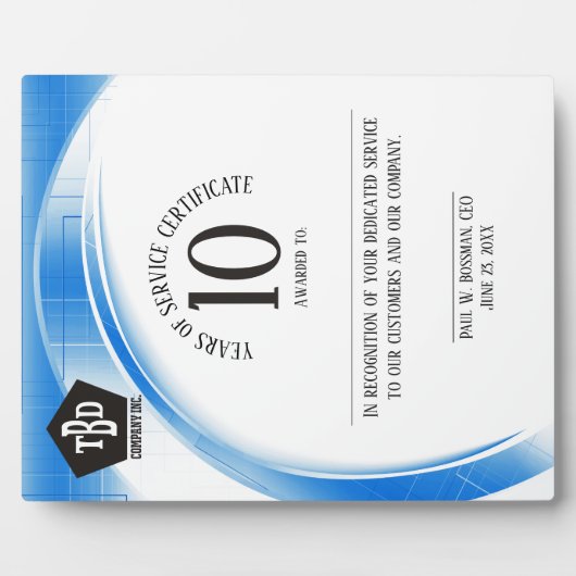 Blue wave 10 jaar werknemer jubileum prijs fotoplaat (Voorkant)