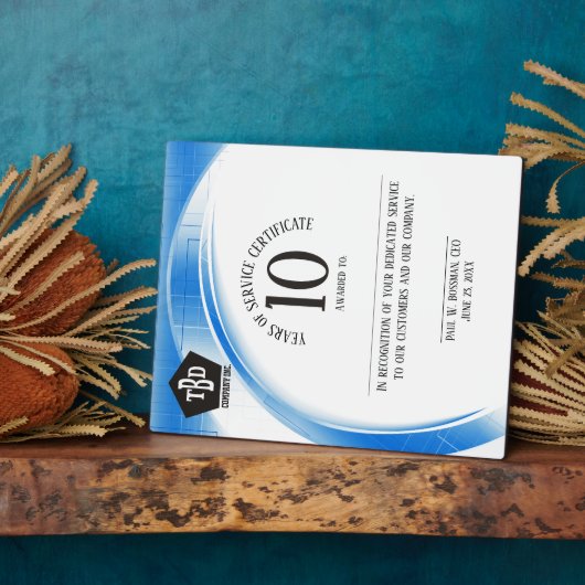 Blue wave 10 jaar werknemer jubileum prijs fotoplaat (Zijkant)