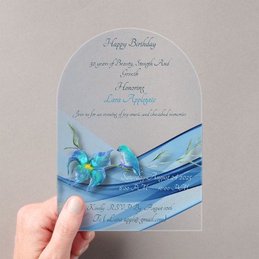 Blue Wave 50 Jaar Verjaardag acryl uitnodiging (Insitu (Draagbaar))