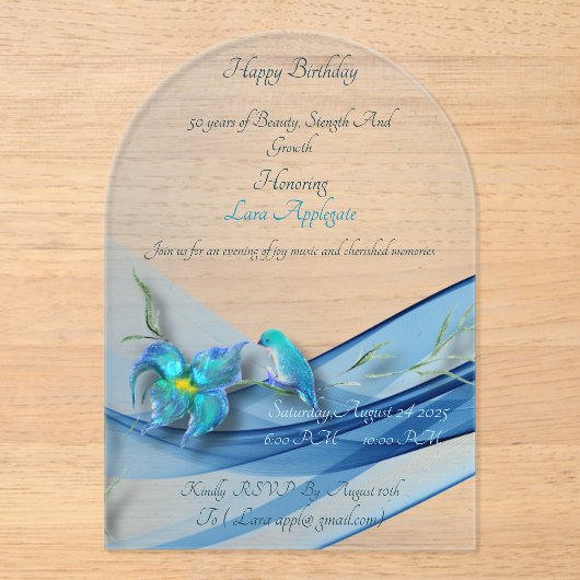 Blue Wave 50 Jaar Verjaardag acryl uitnodiging (Voorkant)