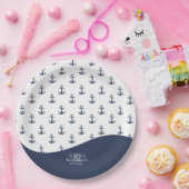 Blue Wave Anchor Pattern Wedding V1 ID836 Papieren Bordje (Feest)