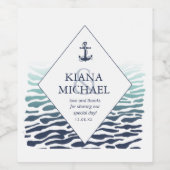 Blue Wave Anchor Wedding Bedankt, ID836 Wijn Etiket (Enkel label)