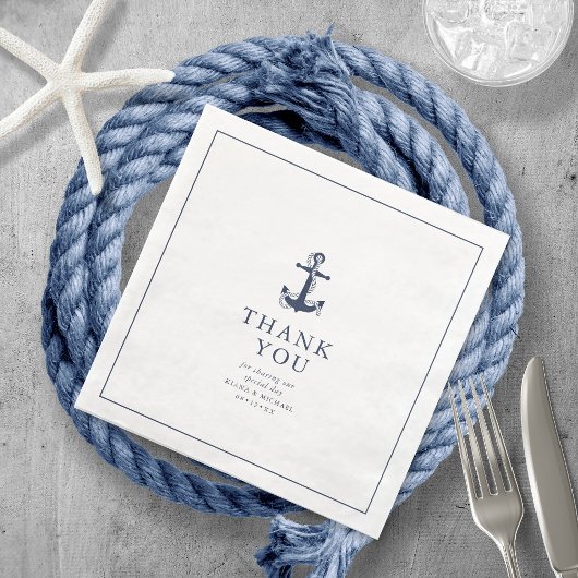 Blue Wave Anchor Wedding Bedankt V2 ID836 Servet