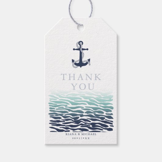 Blue Wave Anchor Wedding Bedankt Wave ID836 Cadeaulabel (Voorkant)