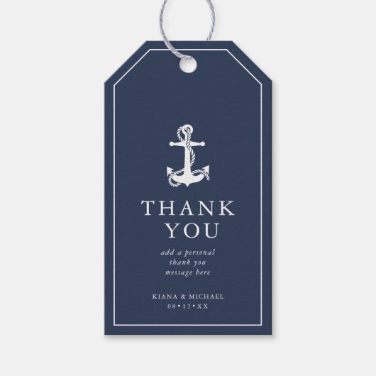 Blue Wave Anchor Wedding Bedankt WHT/Navy ID836 Cadeaulabel (Voorkant)