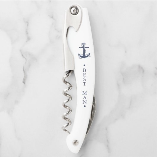 Blue Wave Anchor Wedding Best Man Bl/Wht V2 ID836 Kurkentrekker (Voorkant)