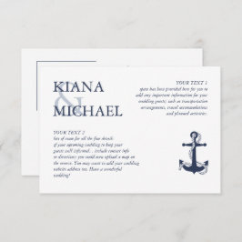 Blue Wave Anchor Wedding Details Navy/WHT ID836 Informatiekaartje