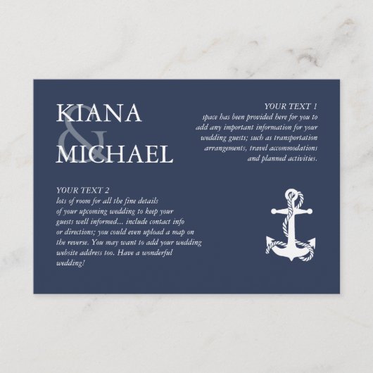 Blue Wave Anchor Wedding Details WHT/Navy ID836 Informatiekaartje (Voorkant)