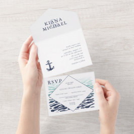 Blue Wave Anchor Wedding ID836 All In One Uitnodiging