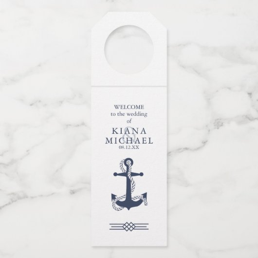 Blue Wave Anchor Wedding Navy/Wht ID836 Flessenhanger (Voorkant)