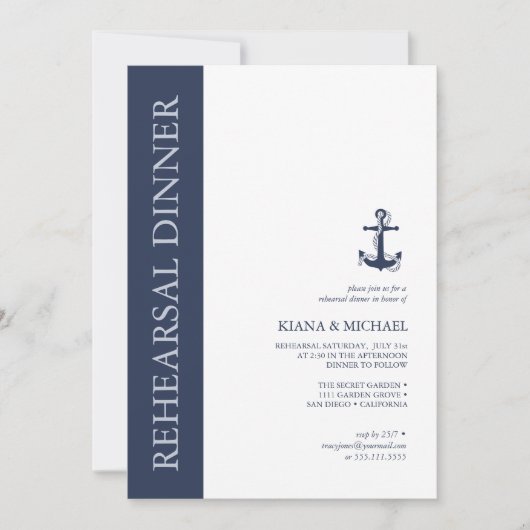 Blue Wave Anchor Wedding Rehearsal Dinner ID836 Kaart (Voorkant)