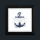 Blue Wave Anchor Wedding V2 Navy/WHT ID836 Cadeaudoosje<br><div class="desc">De stukken van deze elegante trouwsuite voorzien van een klassieke, nautische vormgeving met een schone, minimalistische blik. Stijlvolle golven in schaduwen van aqua tot marinesblauw en een anker en touwillustratie verstrekken unieke accenten. Een witte achtergrond met fijne blauw pijp en een groot anker afbeelding geeft deze trouwcadeaudoos een opvallend modern...</div>