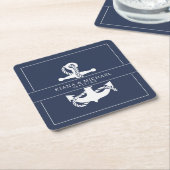 Blue Wave Anchor Wedding Wht/Navy ID836 Kartonnen Onderzetters (Schuin)