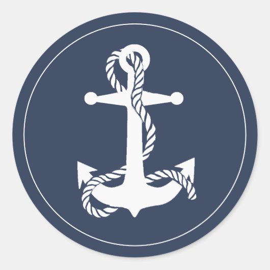 Blue Wave Anchor Wht/Navy ID836 Ronde Sticker (Voorkant)