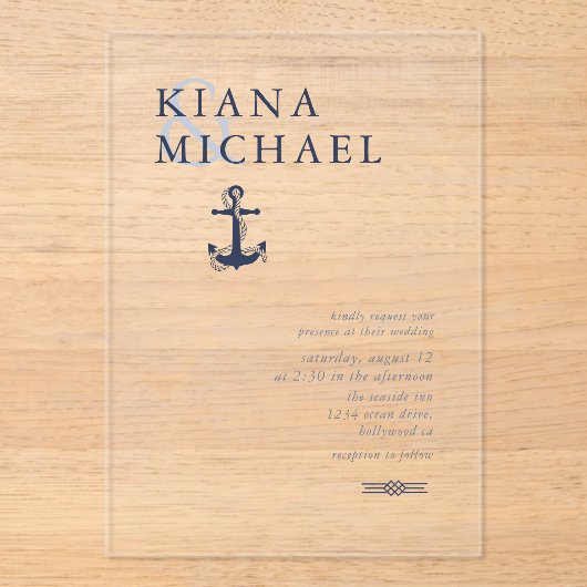 Blue Wave Anker Bruiloft Marine ID836 Acryl Uitnodigingen (Voorkant)