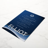 Blue Wave Bar Mitzvah Folie Invitation Uitnodiging (Gedraaid)
