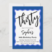 Blue Wave Curve Modern Script 30e verjaardagsfeest Kaart (Voorkant)