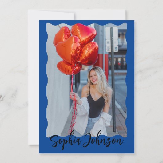 Blue Wave Curve Modern Script 30e verjaardagsfeest Kaart (Achterkant)