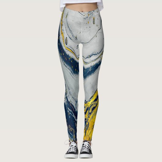 Blue wave marble textures leggings (Voorkant)