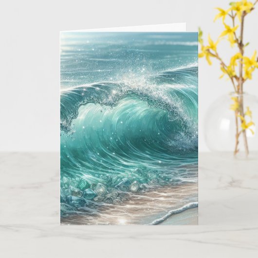  Blue Wave met Sparkles Verjaardag Kaart (Gele Bloem)