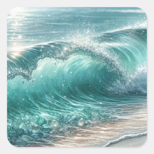  Blue Wave met Sparkles Vierkante Sticker (Voorkant)