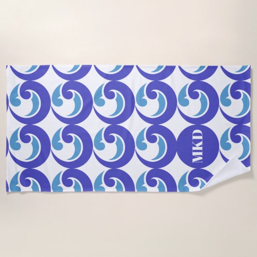 Blue Wave Monogram Strandlaken (Voorkant)
