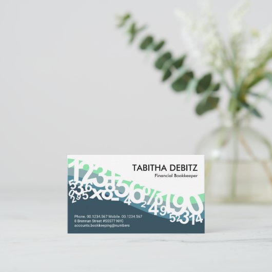Blue Wave Numbers Bookkeeper Visitekaartje (Staand voorkant)