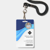 Blue Wave | Personeelsfoto ID Bedrijfsbeveiliging Badge (Voorzijde met lanyard)