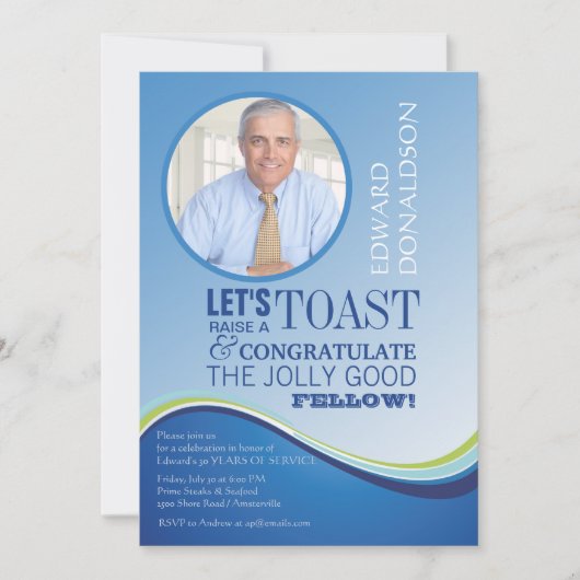 Blue Wave Retirement Photo Invitation Kaart (Voorkant)
