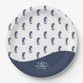 Blue Wave Seahorse Pattern Wedding V1 ID836 Papieren Bordje (Voorkant)
