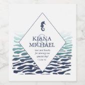 Blue Wave Seahorse Wedding Bedankt ID836 Wijn Etiket (Enkel label)