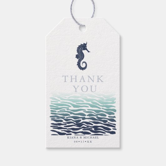 Blue Wave Seahorse Wedding Bedankt V2 ID836 Cadeaulabel (Voorkant)
