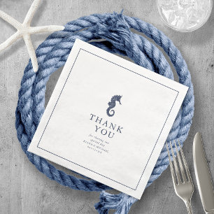 Blue Wave Seahorse Wedding Bedankt V2 ID836 Servet