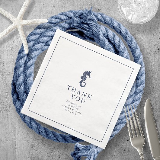 Blue Wave Seahorse Wedding Bedankt V2 ID836 Servet