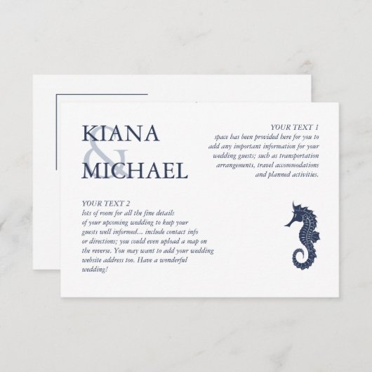 Blue Wave Seahorse Wedding Details ID836 Informatiekaartje (Voorkant / Achterkant)