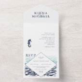 Blue Wave Seahorse Wedding ID836 All In One Uitnodiging (Binnen)