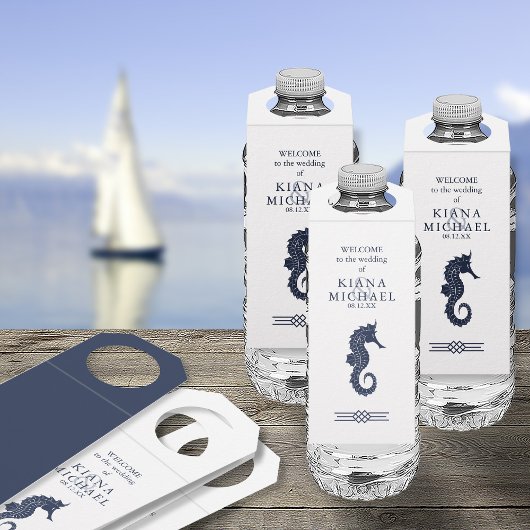 Blue Wave Seahorse Wedding ID836 Bottle Hanger Lab