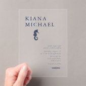 Blue Wave Seahorse Wedding Navy ID836 Acryl Uitnodigingen (Insitu (Draagbaar))