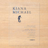 Blue Wave Seahorse Wedding Navy ID836 Acryl Uitnodigingen (Voorkant)