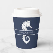 Blue Wave Seahorse Wedding Wht/Navy ID836 Papieren Bekers (Achterkant)